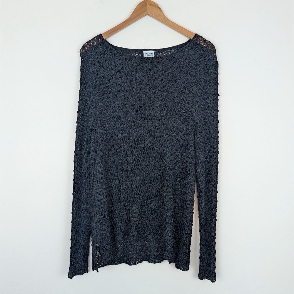 CP Shades Sausalito Crochet Knit Long Sleeve Top - Black